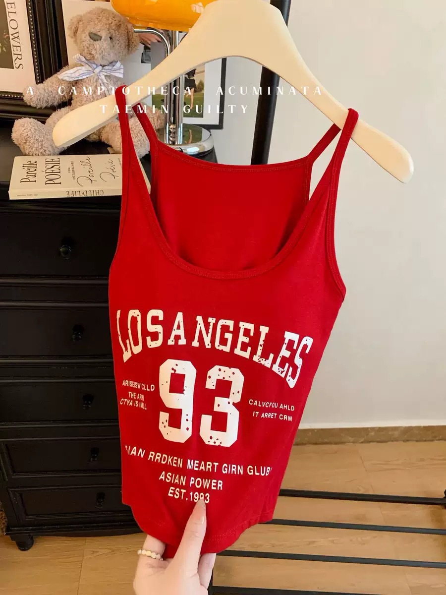 7055 nuevos chalecos de tirantes impresos con letras nuevas mujeres nuevos fuera con chicas calientes estadounidenses dentro con blusas image 9