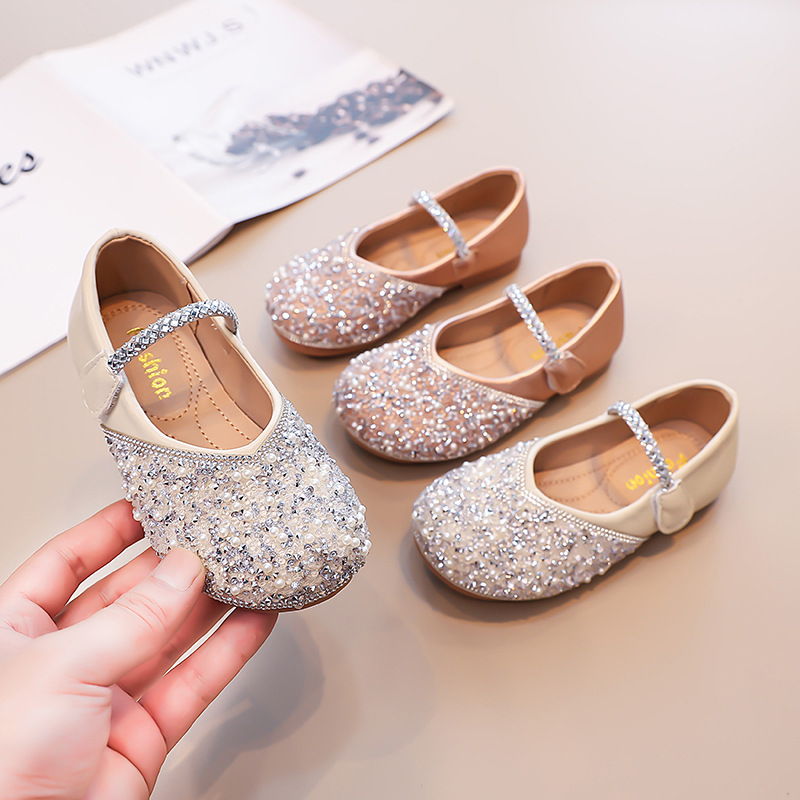 2025 Spring and Autumn New Girls' Shoes Children's Princess Leather Shoes Girls' Crystal Shoes Medium and Large Children's Style Dance Shoes