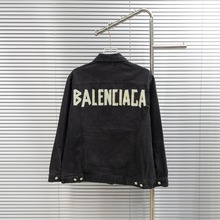 跨境巴黎B家秋冬新款 刺绣胶带印花牛仔夹克外套男女款一件代发批