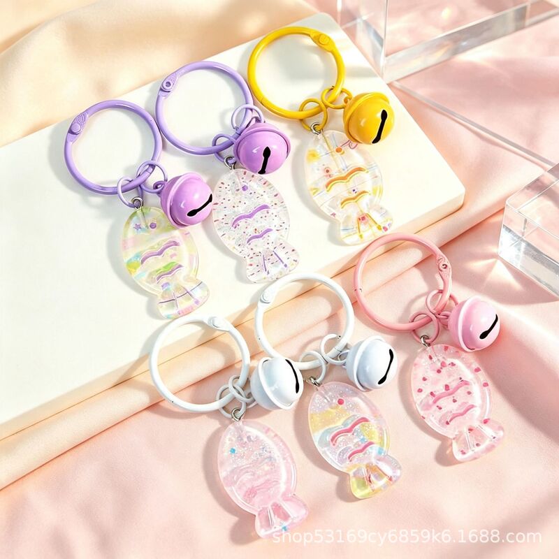 Creative cartoon keychain accessories, small fish keyring, bell pendant materials, cute decorations, DIY beaded keychain Creative cartoon keychain accessories, small fish keyring, bell pendant materials, cute decorations, DIY beaded keychain