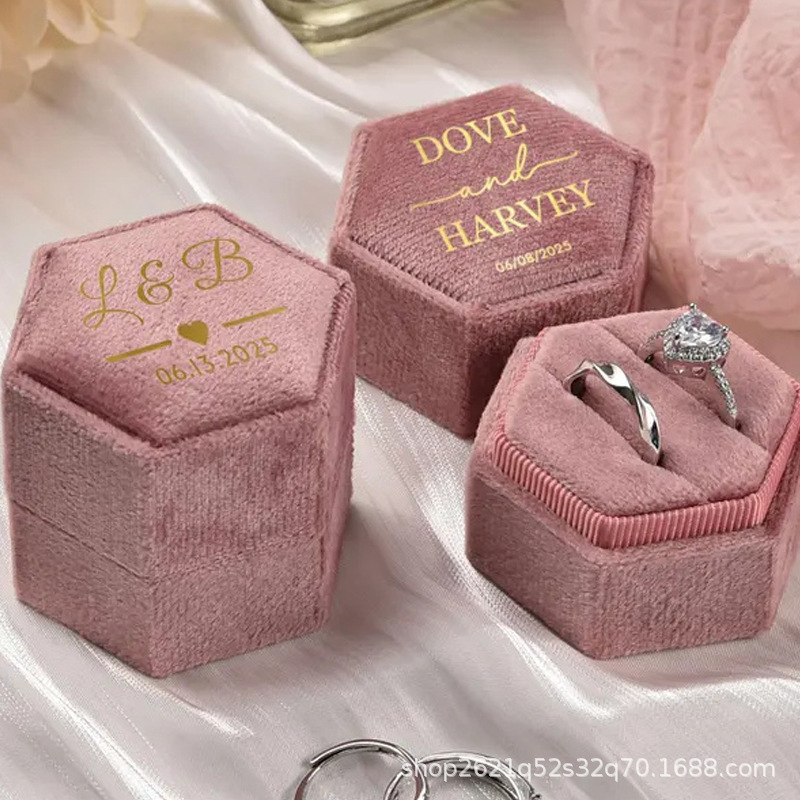 Etsy人気ホットスタンプ六角形ハクチョウベルベットリングボックスシングルスロットダブルスロット结婚式プロポーズ周年记念プレゼント|undefined