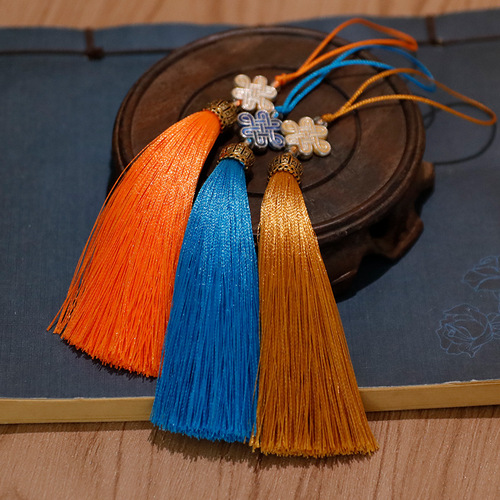 Cloisonné Chinese knot tassel pendant jewelry accessories hanging tassel bookmark U disk tassel spike metal crown hat tassel