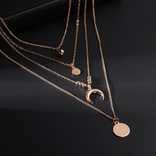 Cross-border wish European and American fashion women's bohemian style moon gold silver multi-layered pendant necklace jewelry