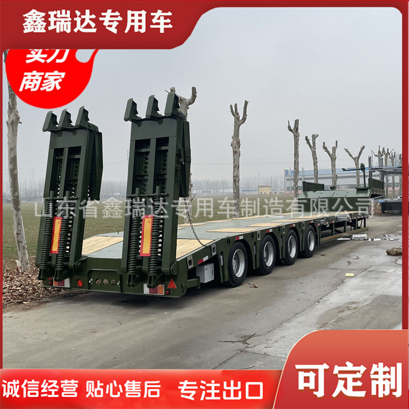 Exported to Africa Heavy-Duty Low-Flatbed Semi-Trailer with a Load Capacity of 80 Tons Semi-Trailer 15.5m Excavator Trailer