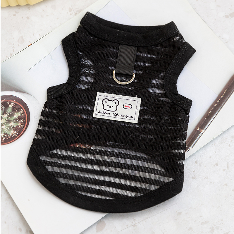 Chaleco de tracción de rayas huecas de verano perros pequeños gatos respirantes no sofocantes camisas de dos patas mascotas ropa de perro
