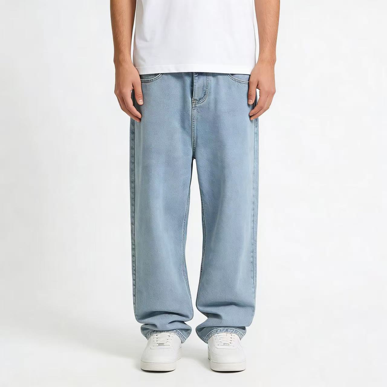 Men's Clothing Retro Style Jeans, High Street Wide Leg Loose Straight Leg With A Stylish Drape._mkmklike.com