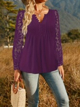 K 21711 Lace Sleeve Pleated Button T-Shirt �ٽz����T��