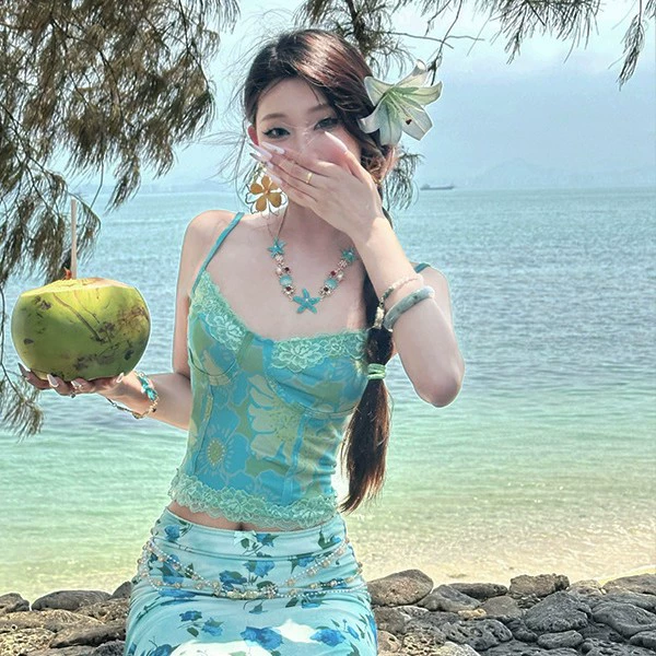 Ожерелье в курортном стиле для девочек, синее трехмерное ожерелье в форме морской звезды, нишевый дизайн, персонализированная пляжная цепочка на ключицу, ювелирные изделия, оптовая продажа