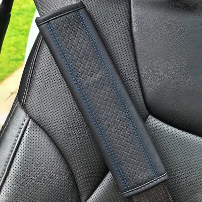 Seat belt shoulder pad Artificial Leather Seat Belt Sheath - blue