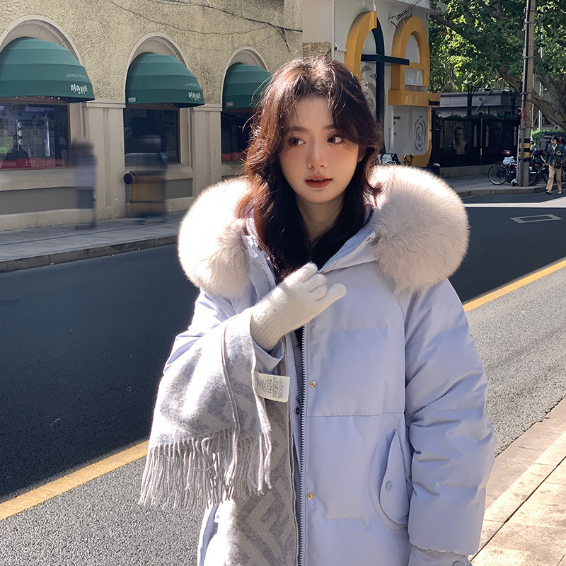 Women's Mid-Length down Jacket, 2025 Winter New Style, Fashionable and Stylish, Over-The-Knee, Thickened with White Duck down and Large Fur Collar