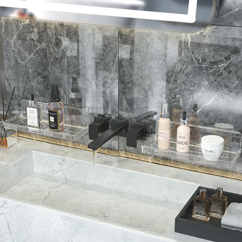 Overflow purchase transparent foldable traceless wall-mounted storage rack without punching mirror cabinet storage box multi-functional cosmetics