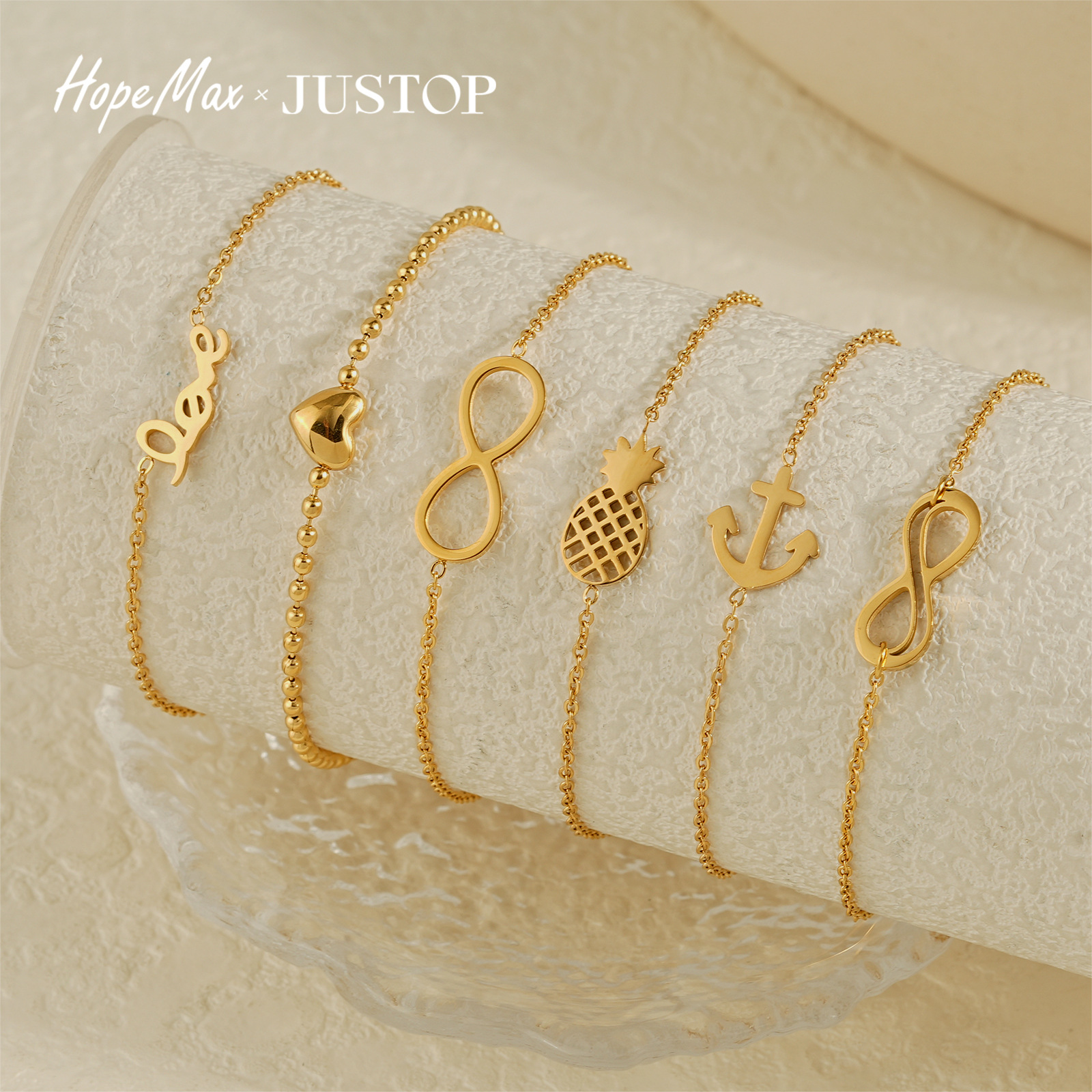 Justop European and American Electroplated 18K Gold Stainless Steel Bracelet Stylish Ins Versatile Bracelet Amazon Gold Bracelet