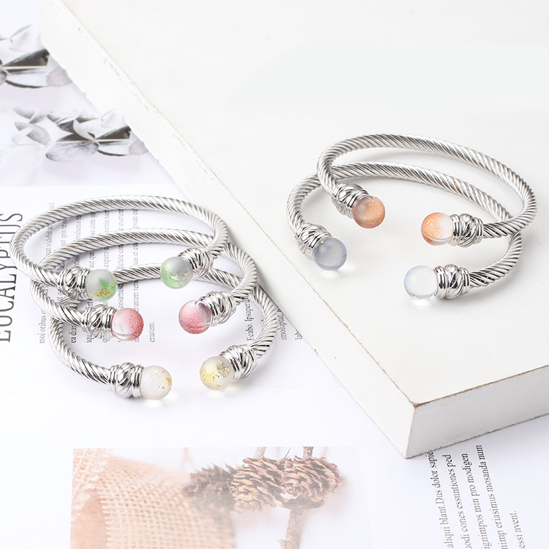 Fashion Geometric Stainless Steel Plating Artificial Gemstones Bangle 1 Piece