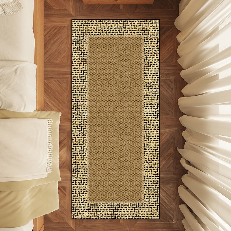 Vintage-Teppich im nordischen Boho-Stil mit minimalistischen Streifen, rechteckige Fußmatte für Schlafzimmer und Bett._voghion.com