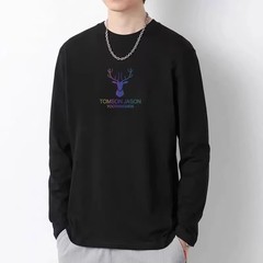 男性の秋のシンプルな牛乳のシルクの丸首のプリントの上着の青年の長袖の運動のカジュアルな百合のtシャツの底のシャツ
