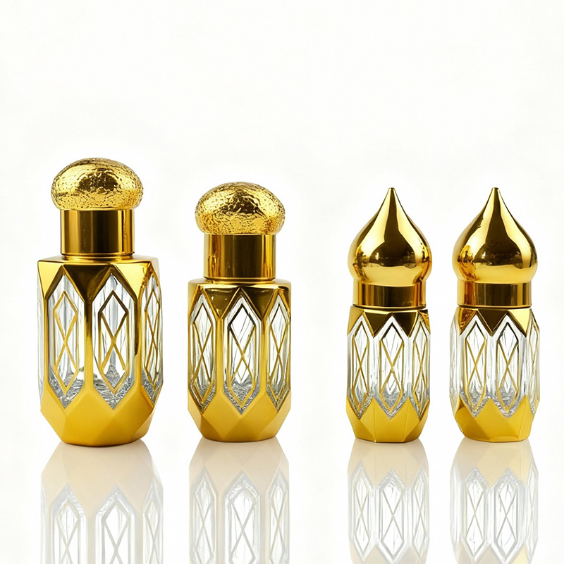 跨境异域便携精油分装瓶金色唇油眼部按摩走珠瓶八角电镀滚珠瓶现