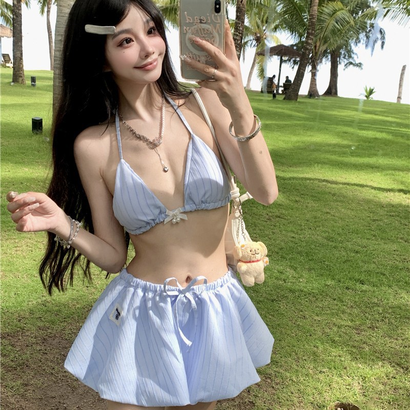 Cross-Border Southeast Asia Korean Ins Style Sexy Sexy Cute Bikini Pure Desire Three-Piece Skirt Swimsuit for Women