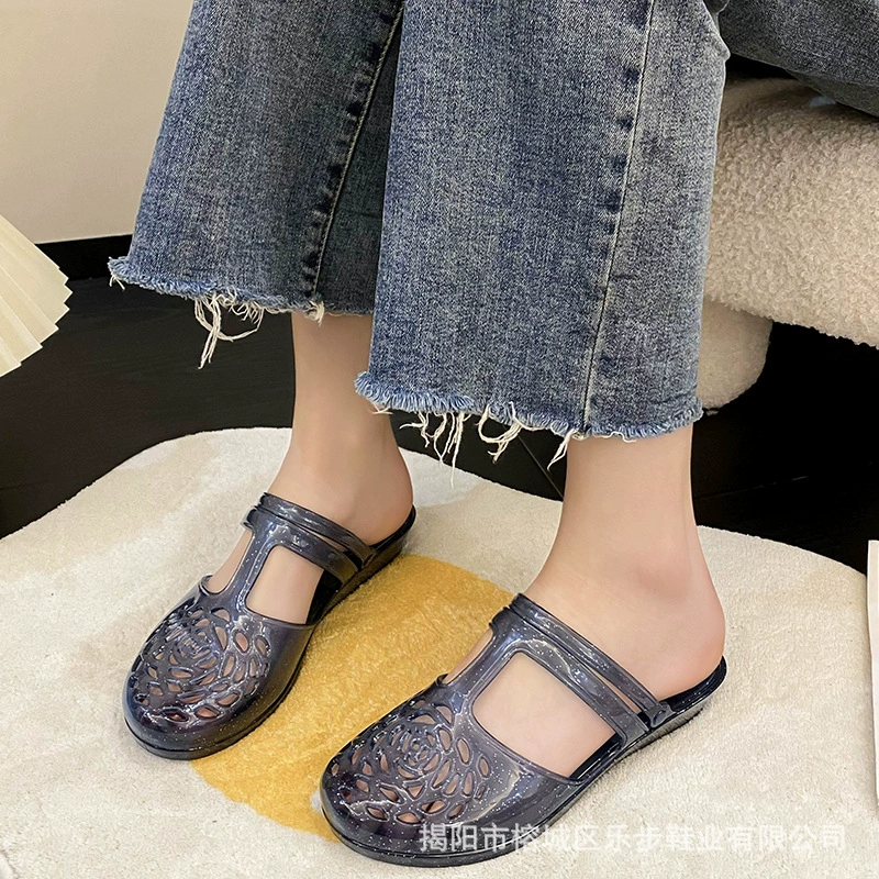 Очаровательные новые женские тапочки Baotou, повседневные однотонные полые сандалии на плоской подошве, летняя верхняя одежда, пляжная женская обувь