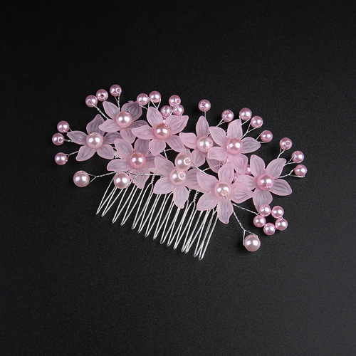Korean white crystal crown tiara bride wedding garland hair comb hair ornaments pearl head flower simple comb jewelry
