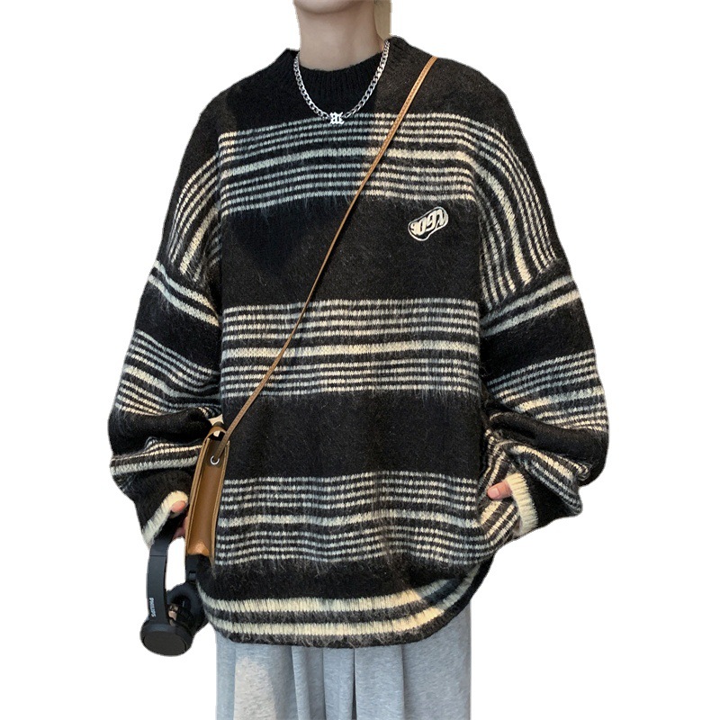 Striped Minimalist Design Long-Sleeved Knitted Couple Sweater Image 6