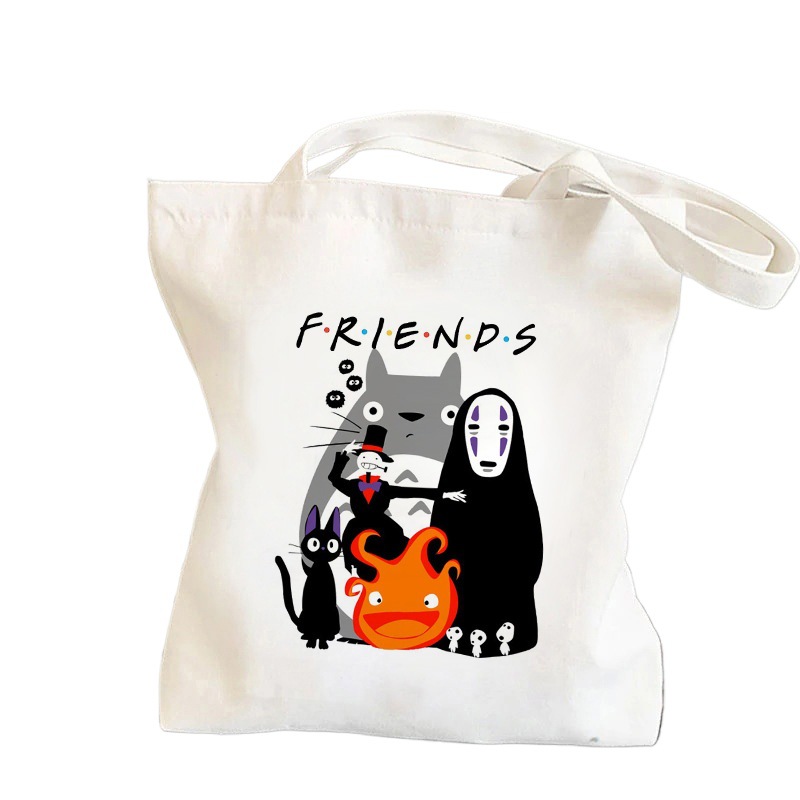 Totoro animado impresión canvas bolsas de hombro bolsas plegables bolsas de compras de mano bolsas de comercio exterior transfronterizo