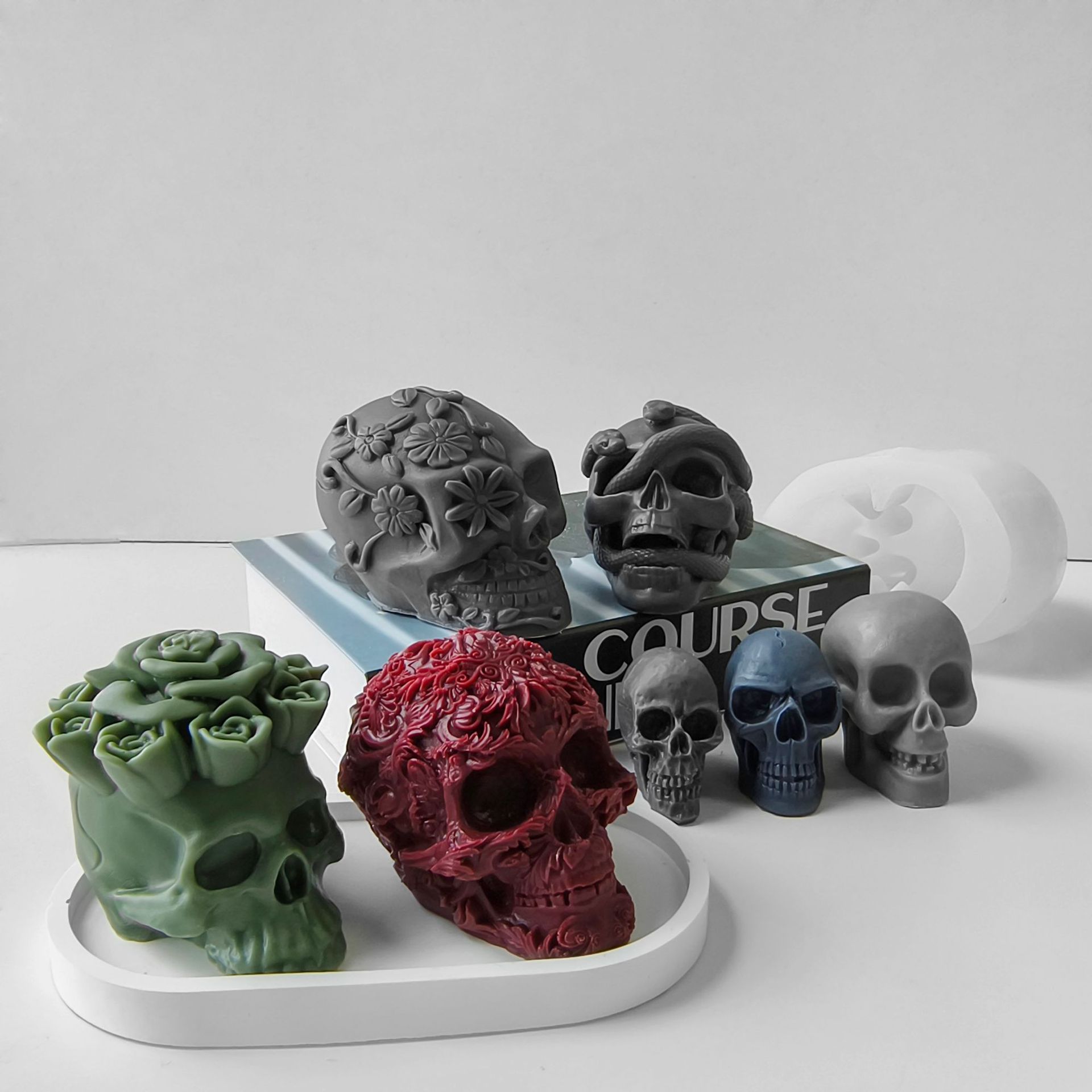 Jiahuimei Calavera de Halloween Aromaterapia Molde Vela DIY Vela de yeso de Pascua Abrasivo de silicona