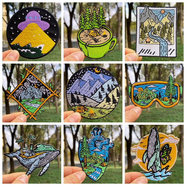 cloth sticker starry sky adventure landscape embroidery cloth sticker DIY top T-shirt accessories embroidery Patches sticker