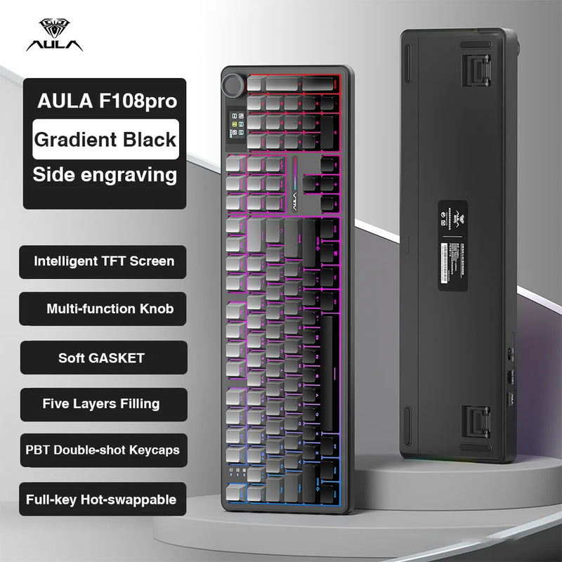 AULA Wolf Spider F108pro カスタムメカニカルキーボード ワイヤレス Bluetooth 3モード ゲーミングキーボードとマウス ホットスワップ対応|undefined
