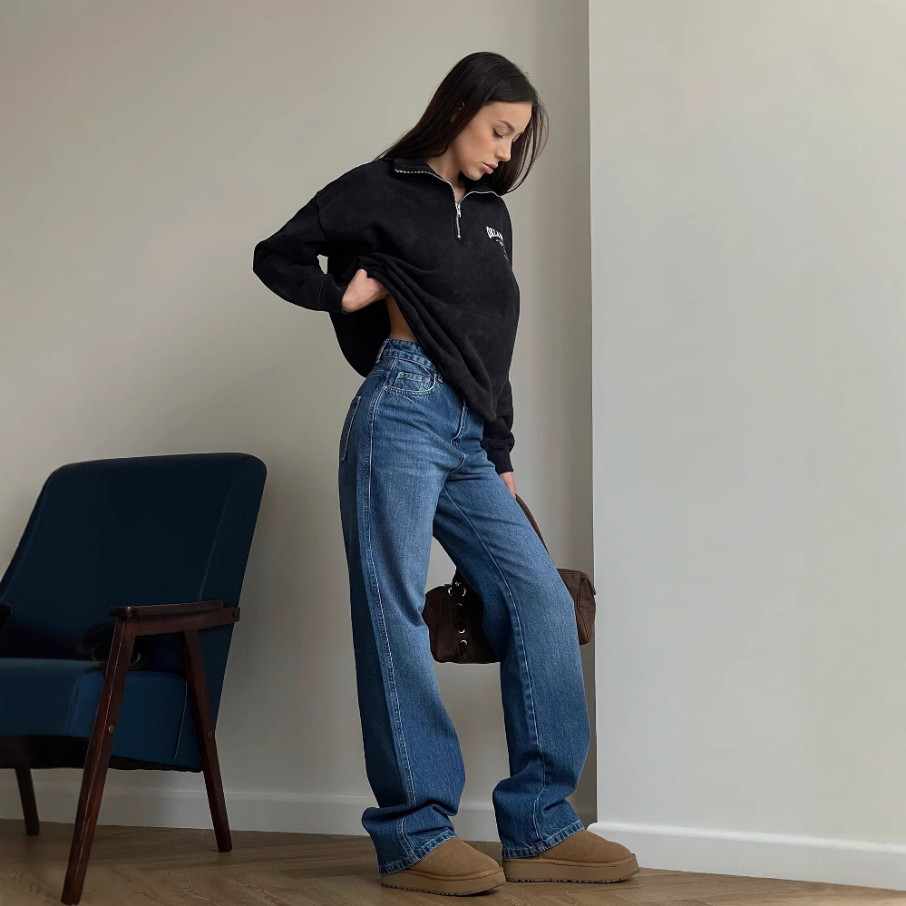 Autumn New Letter Print Half-Zip Fleece Sweatshirt Women, High-End Washed Vintage Style Top Coat For Women_voghion.com