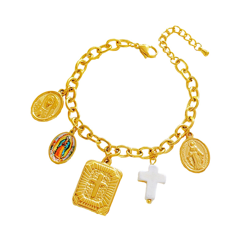 Tina Europa y los Estados Unidos cruce de oro colgante multi-elemento pulsera de acero inoxidable lujo ligero joyas de alta calidad al por mayor