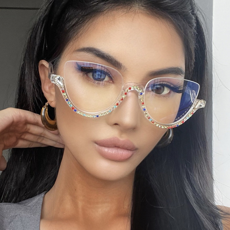 Women's Fashion Solid Color Ac Special-shaped Mirror Diamond Half Frame Glasses display picture 3