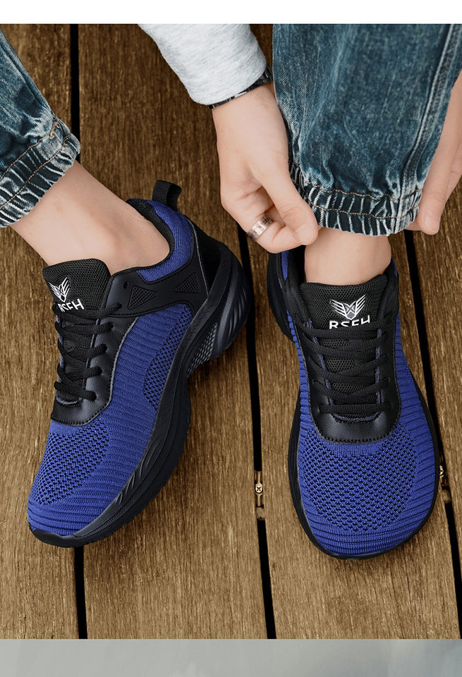 Giày thể thao nam dệt lưới thoáng khí chống trượt, mũi tròn rộng, đế dày 3-5 cm — 9909 Da đen, 9909 Xanh dương, 9909 Xám chi tiết 22