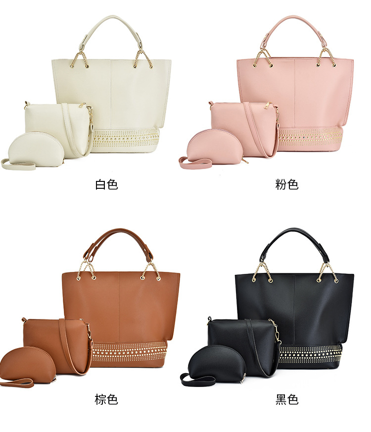 New 2024 foreign trade mother-daughter bag three-piece set, European and American fashion single-shoulder crossbody bag, versatile rivet hand-held large bag undefined