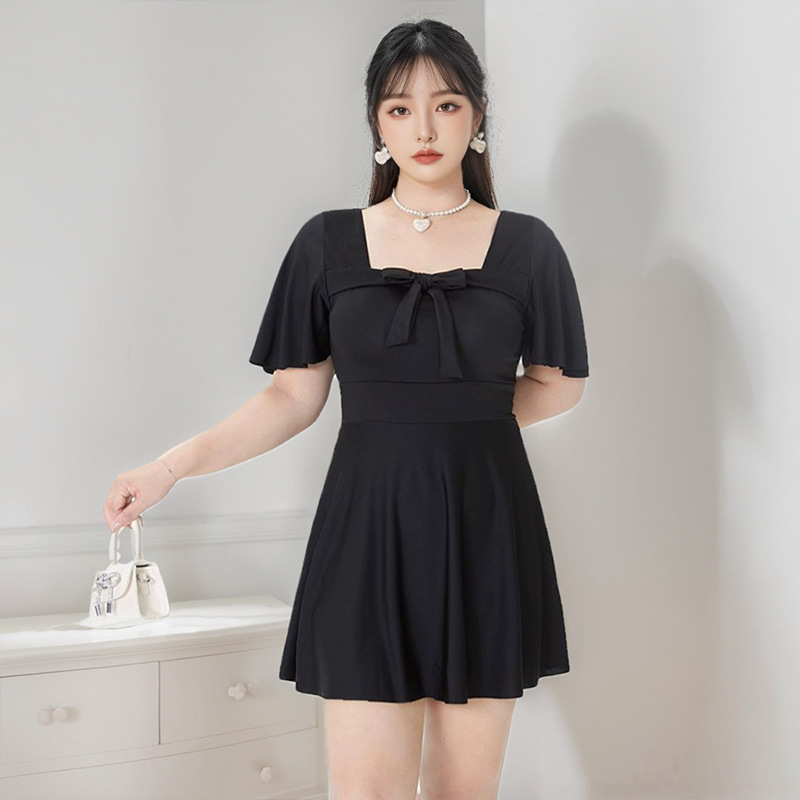 Nuevo traje de baño para mujer, talla grande, gordo mm, conservador, delgado, que cubre la carne, vestido negro de una pieza con sentido de alta calidad, traje de baño de aguas termales para mujer al por mayor