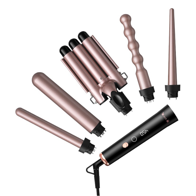 Amazon se especializa en rizadores de pelo multifuncionales nuevos y populares con pantalla LCD y planchas rizadoras inteligentes 5 en 1 con barriles intercambiables. image 1