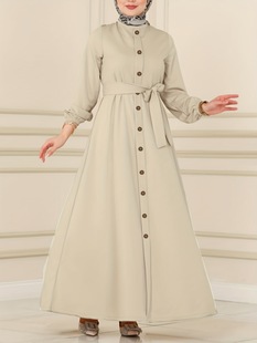 [Cross-border women's clothing] Islamic slim women's robe 2023 autumn and winter new loose waist-hugging temperament dress