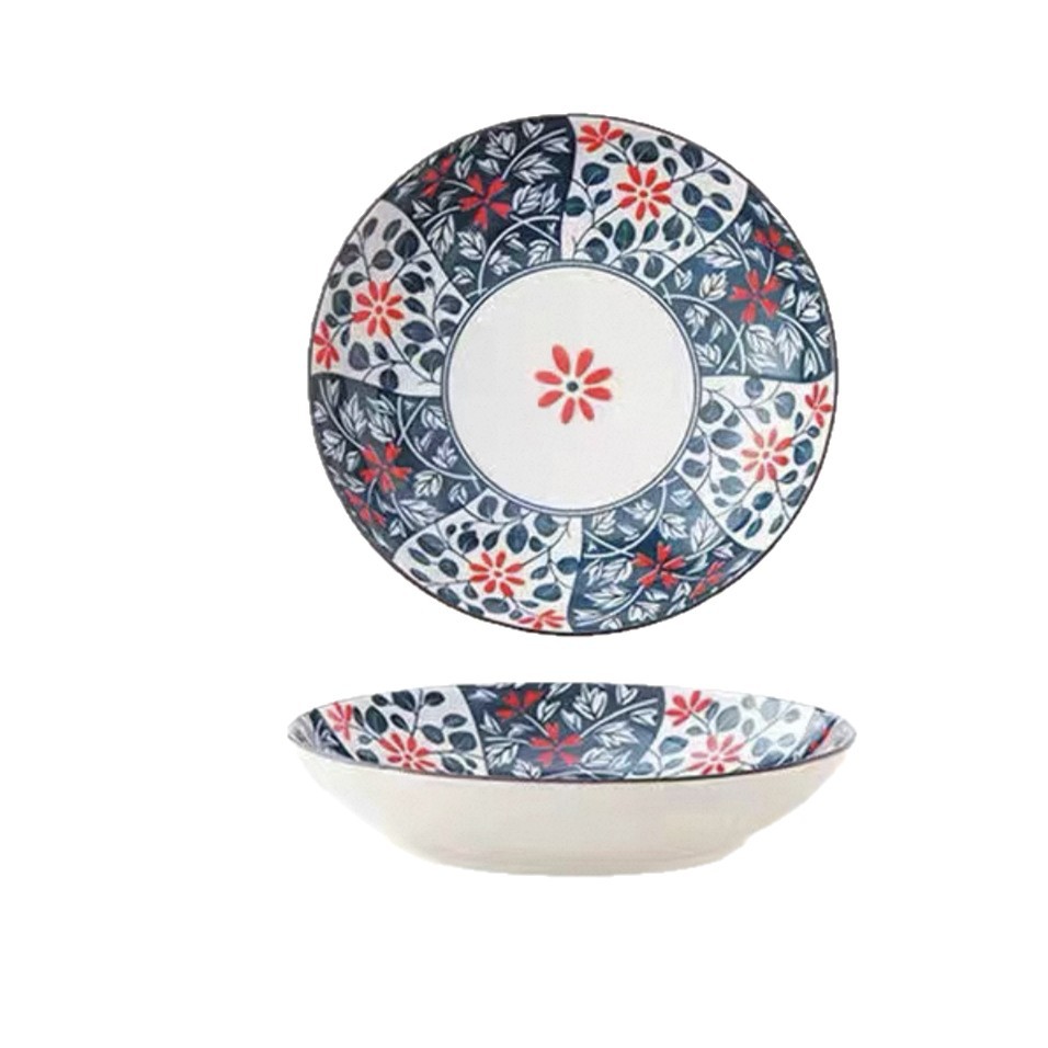 Vintage japonés de 8 pulgadas de profundidad esmaltado plato de color de alta cara plato de filete plato de ensalada