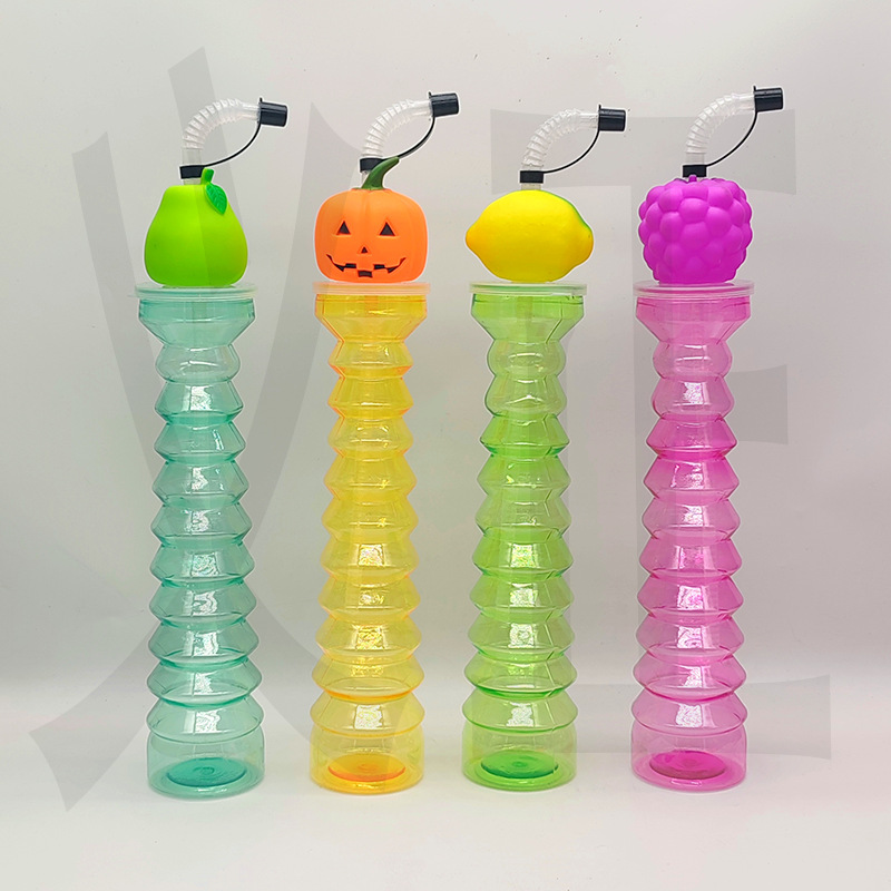 Venta caliente de comercio exterior fabricante spot PET taza de árbol de coco taza de pajita de plástico botella de jugo desechable forma personalizada árbol de coco