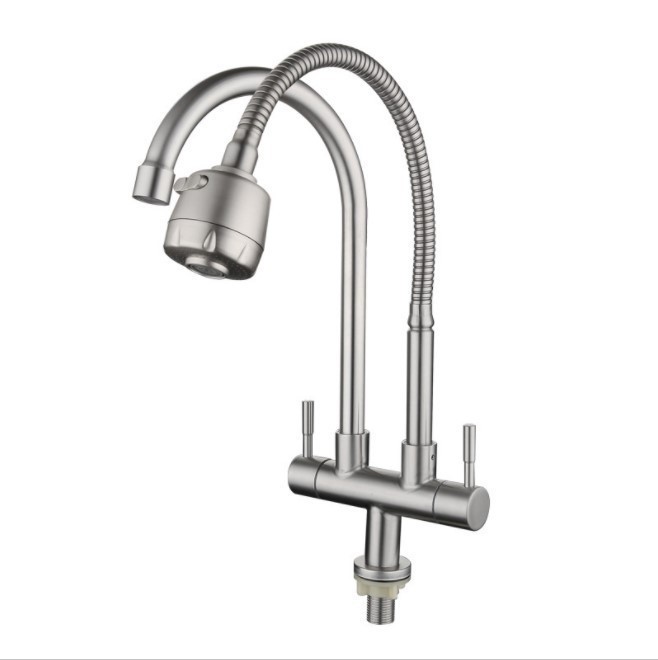 Grifo de balcón, agua fría de un solo tubo, grifo de cocina de acero inoxidable 304, giro de 180 grados, gran curva, venta directa de fábrica