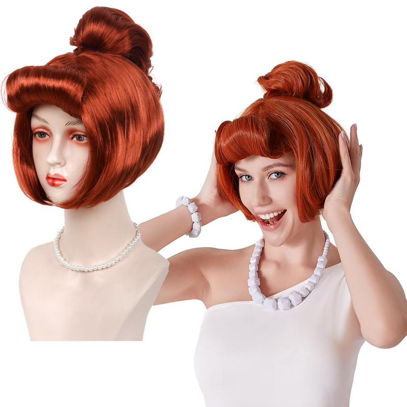 Amazon New Product Cos Halloween Modern Primitive Wilma Flintstone Cosplay Wig Set