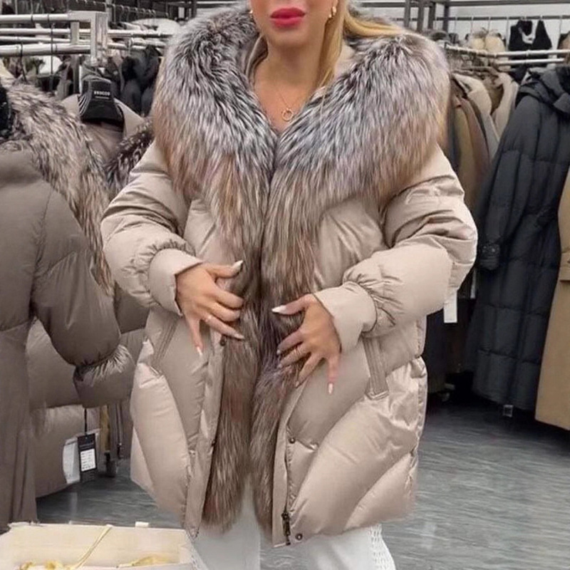 2025 Cross-Border New Classy Fur Big Fox Fur Collar Cotton Outwear Silver Fox down Jacket Warm Hooded Jacket for Women 2025 Cross-Border New Classy Fur Big Fox Fur Collar Cotton Outwear Silver Fox down Jacket Warm Hooded Jacket for Women