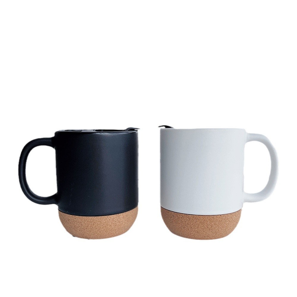 Taza de cerámica con base de corcho personalizada con tapa, taza de agua creativa de estilo nórdico, taza de oficina de cerámica con corcho
