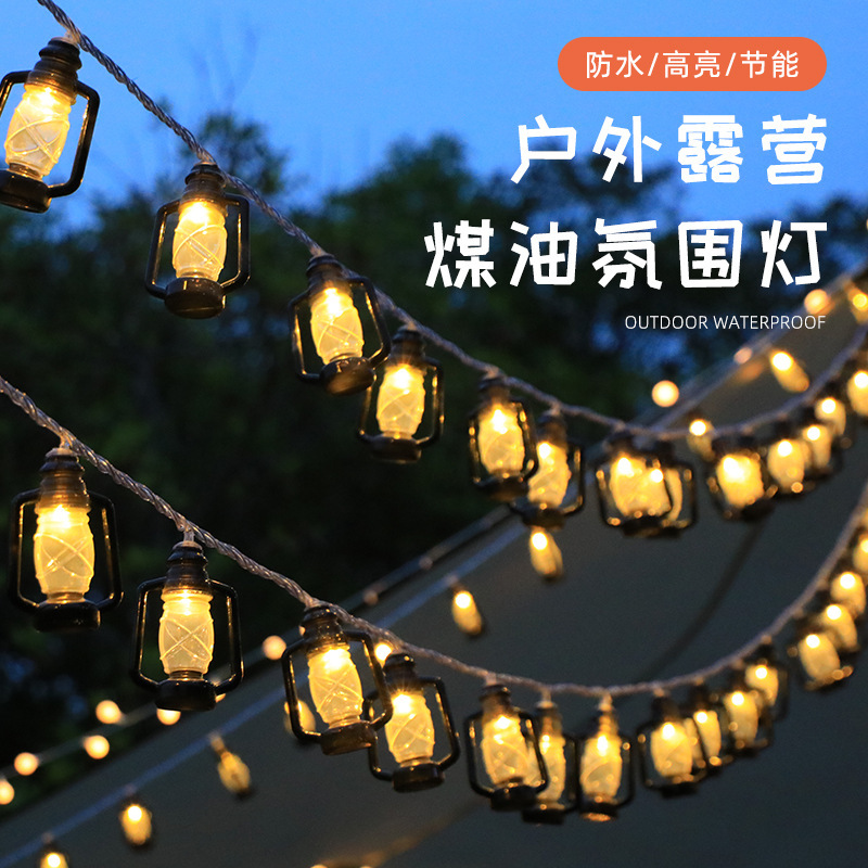 Outdoor camping atmosphere LED retro kerosene bottle string lights tent canopy Halloween decoration string lights