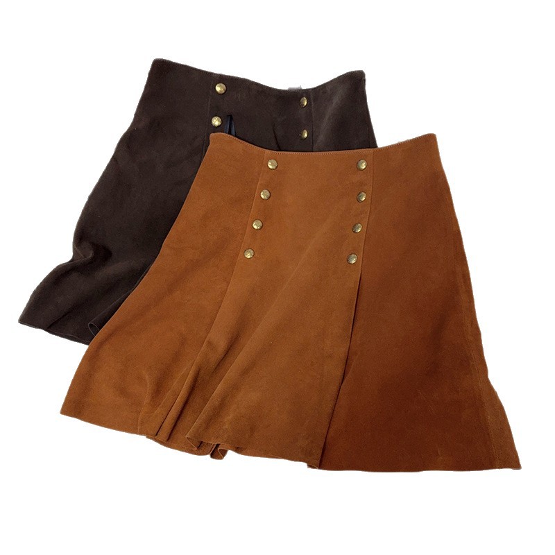 Suede autumn velvet retro pleated skirt