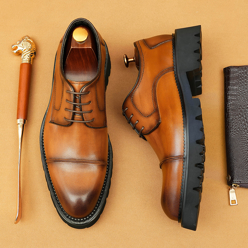 Formal business casual leather men's three-point leather shoes with thick soles_vogvips.com