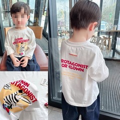 男童卡通兔子長袖T恤2023新款春款百搭白色上衣打底衫潮0031A011