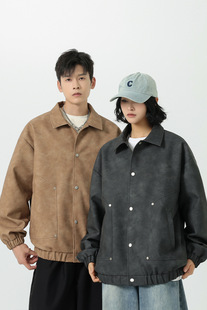 Autumn and Winter New Men's and Women's Pu Leather Jackets, Lapel Motorcycle Jackets, Leather Jackets for Couples, Korean Style Loose, No-Wash Youth