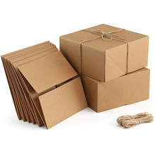 厂家现货礼品盒 跨境款牛皮纸礼品包装带麻绳粘角白卡方形盒批发