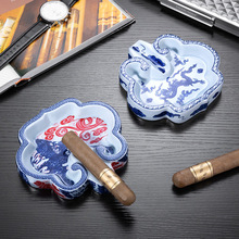 茄龙雪茄烟灰缸景德镇复古风青花瓷大口径烟槽中式创意家用烟灰缸