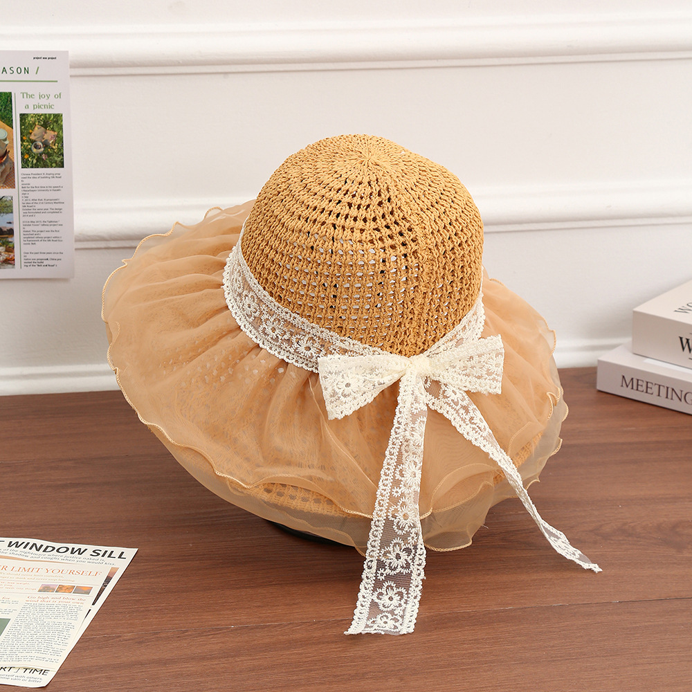 Sombrero de paja con lazo – estilo veraniego, ala ancha, para playa o vacaciones al aire libre